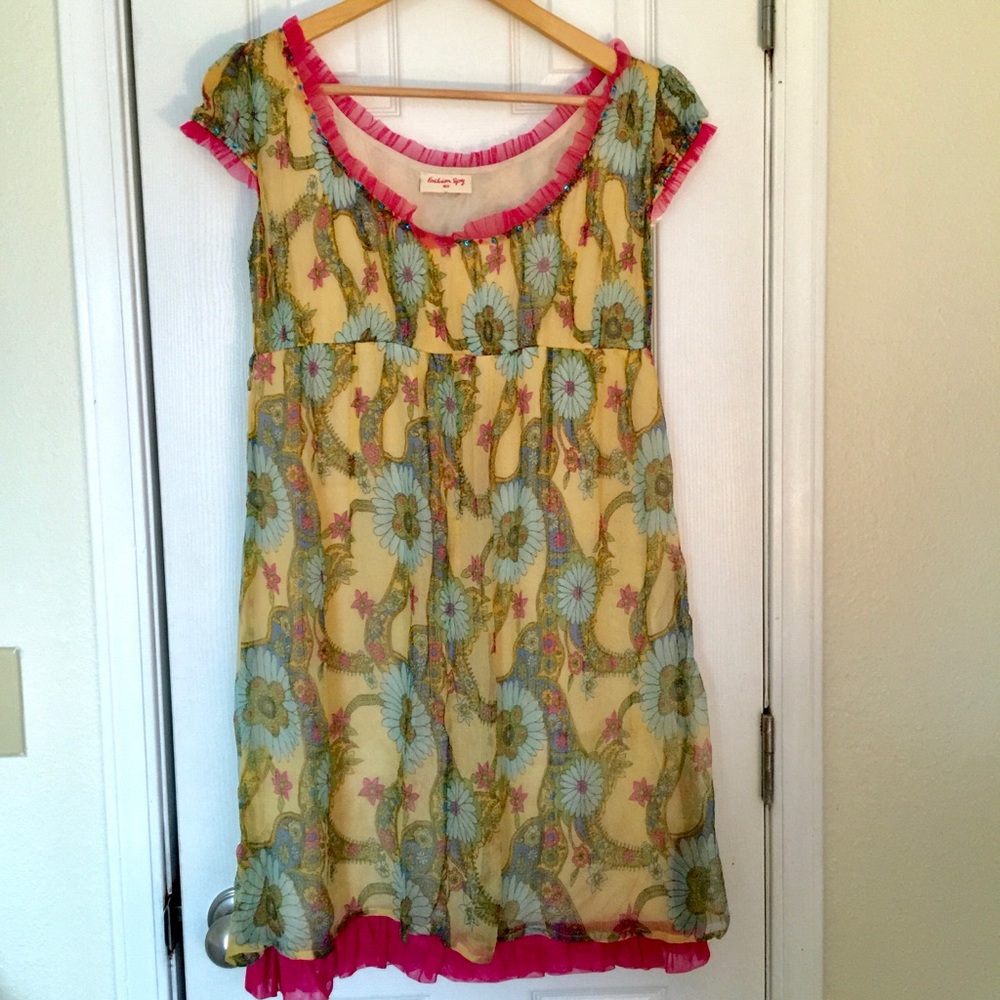 Colorful Floral Dress with Tulle Trim - Picture 1 of 4